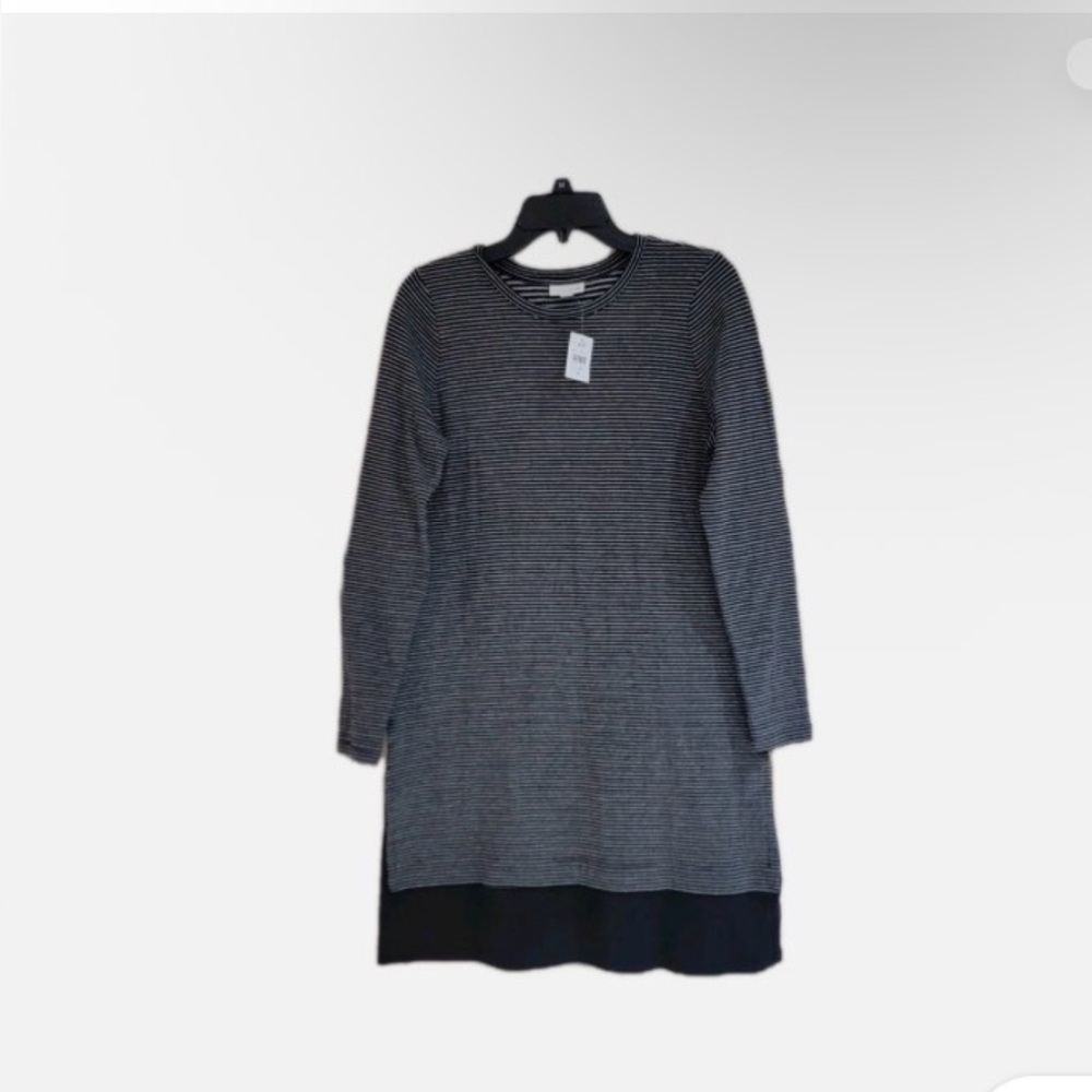 J. Jill Black and Gray Long Sleeve Striped Dress